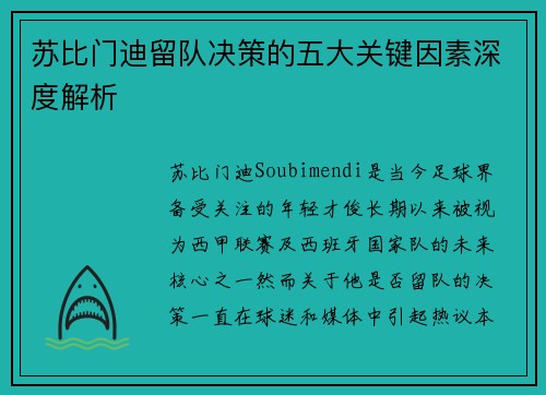 苏比门迪留队决策的五大关键因素深度解析